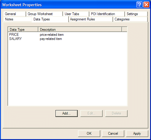 Add, Edit and Delete Data Types
