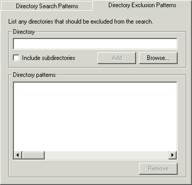 Directory Exclusion Patterns tab