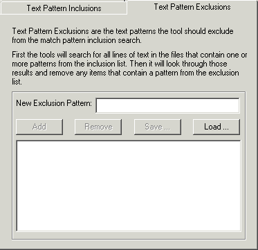 Text Pattern Exclusions tab