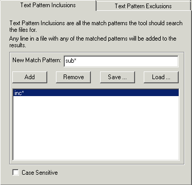 Text Pattern Inclusions tab