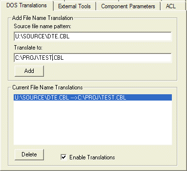 The DOS Translations Tab