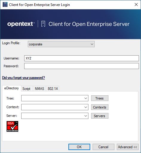 Login dialog box with DHCP-enabled login profile selected