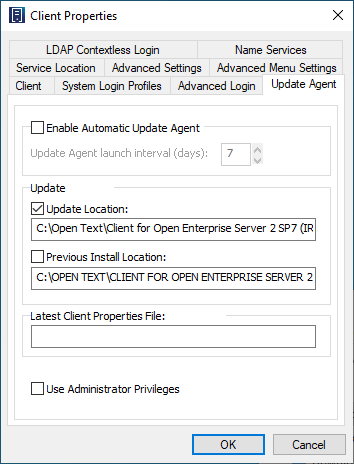 Client Update Agent Property Page