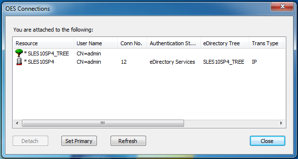 Client for OES Connections Dialog Box