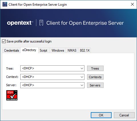 Client for OES Login dialog box