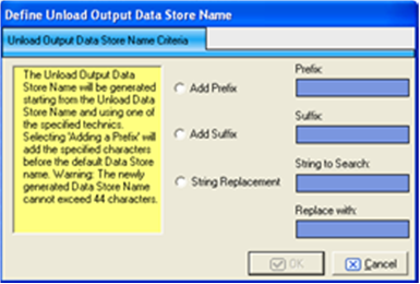 Define Unload Output Data Store Name Window