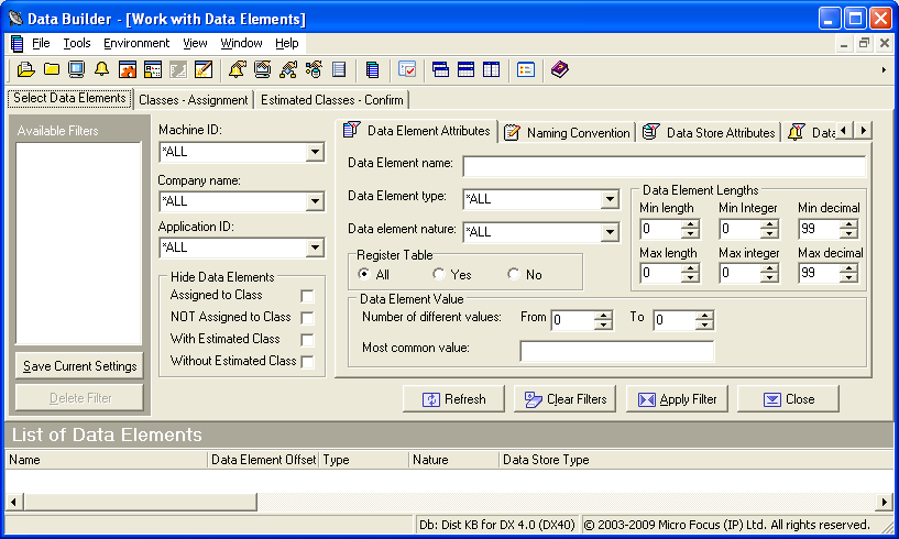 Work with Data Elements area