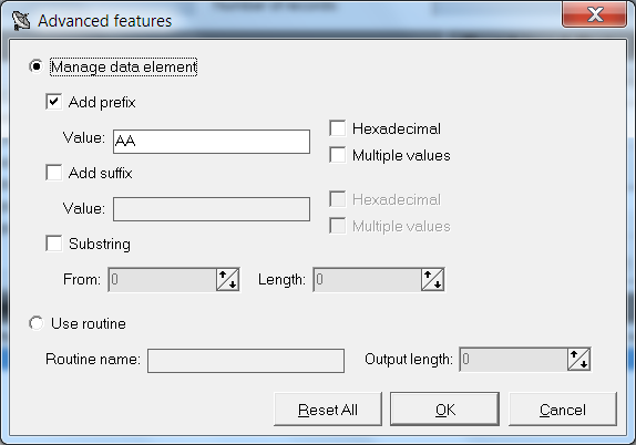 Advanced features window