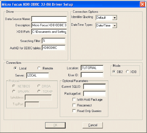 Micro Focus XDB ODBC 32-Bit Driver Setup