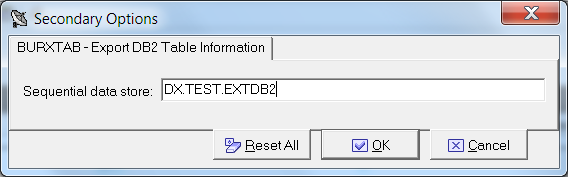 Secondary Options - Export DB2 Table Information