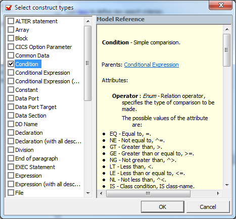 Select Construct Types Window