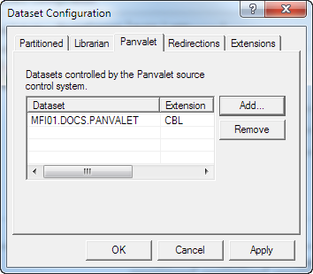 Dataset Configuration Panvalet tab