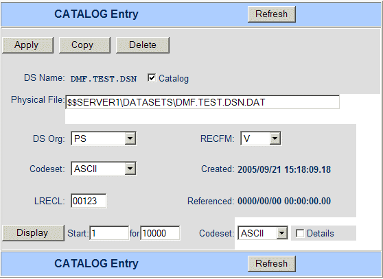 Catalog Entry for Created Dataset