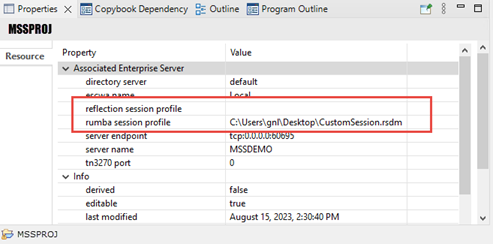 Project properties view