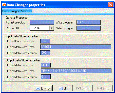 Data Change properties Window