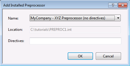 Add Installed Preprocessor dialog box