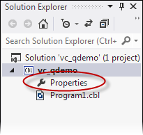 Properties entry in Solution Explorer