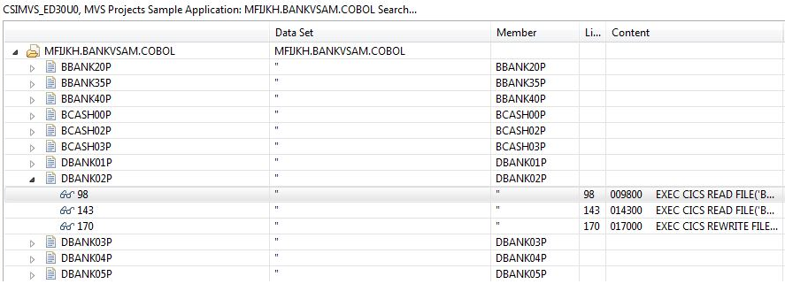 MVS Project Sample Application Search Line