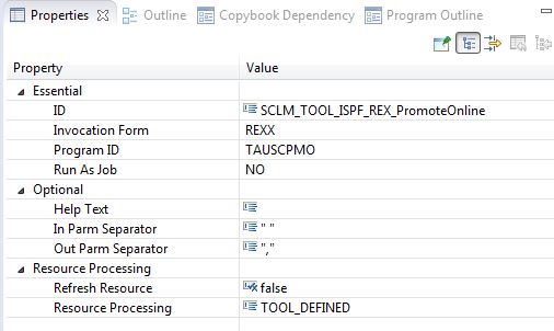 SCLM ISPF properties of tool to promote online