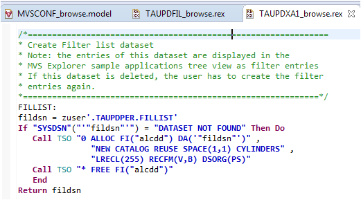 Example data set filter information in TAUPDXA1