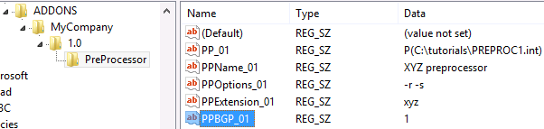 Registry entries after making changes detailed in the previous table