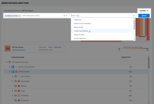 Sample Sensitive Data Heat Map dashboard with filter expanded