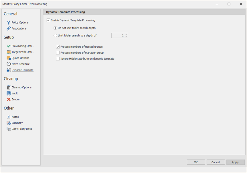 Setting Group Collaborative Storage Policy Dynamic Template Processing