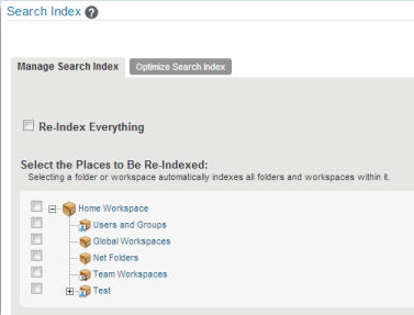 Manage the Search Index page