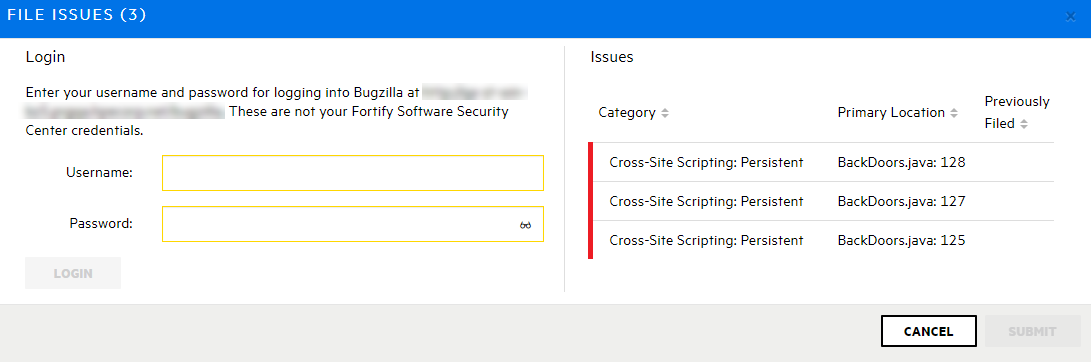File Issues dialog for multiple issues