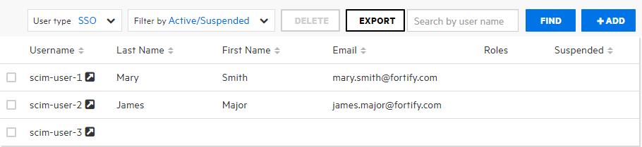 Local Users page with user type of SSO selected