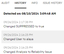 History tab to view the audit history for an issue.