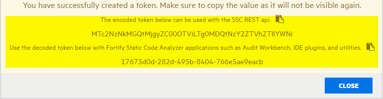 Token values displayed for you to copy