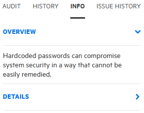 Info tab shows the Overview information for an issue audit