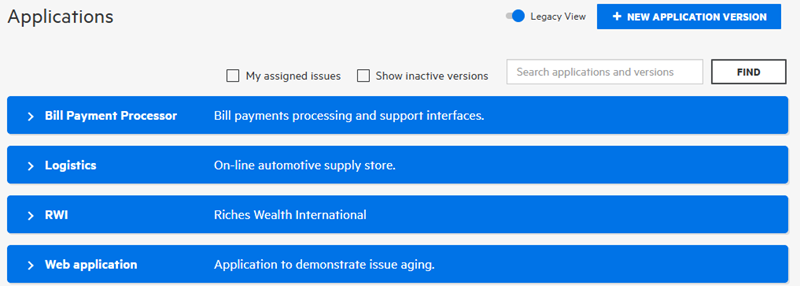 Legacy Applications view