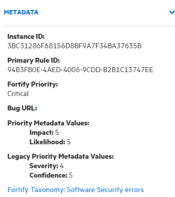 Metadata information section expanded