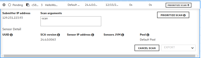 Scan request expanded to display details
