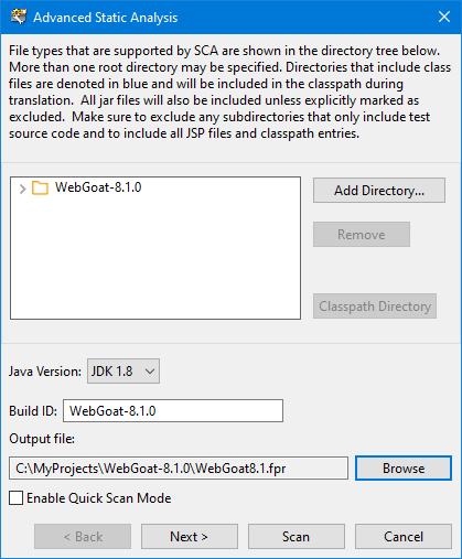 Advanced Static Analysis wizard