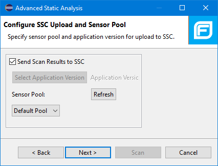 Configure SSC Upload and Sensor Pool page of Advanced Analysis wizard