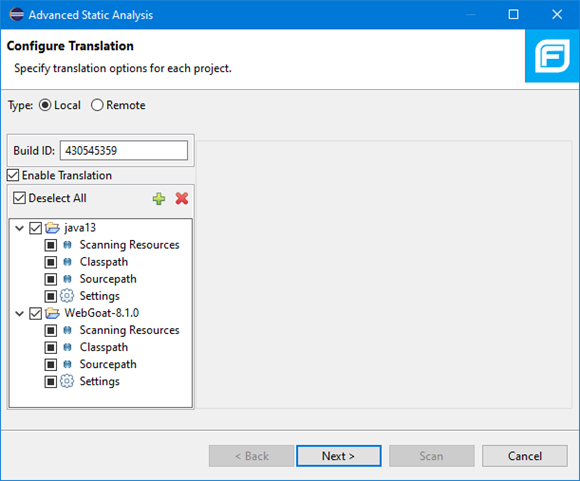 Configure Translation page