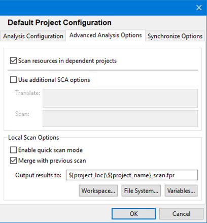 Advanced Analysis Options tab