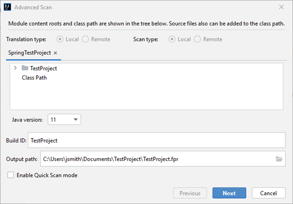 First page of Advanced Scan wizard