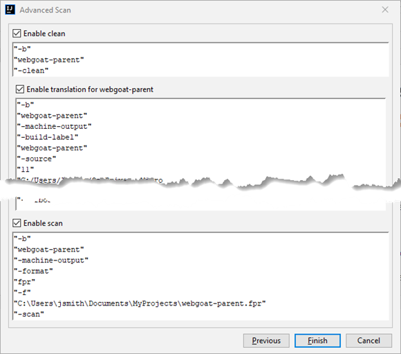 Advanced Scan Wizard with command-line preview