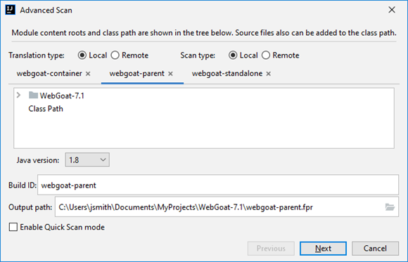 First page of Advanced Scan wizard