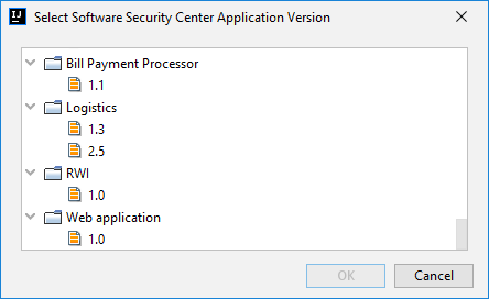 Select Application Version dialog box