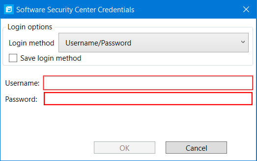 Software Security Center login dialog