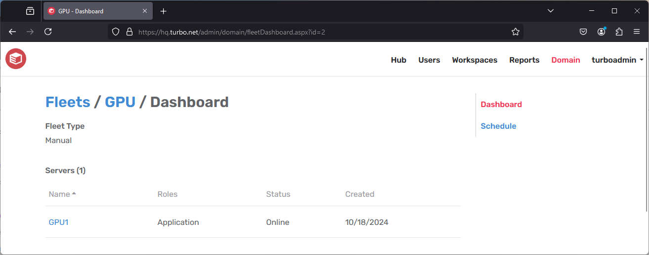 Server admin domain fleets dashboard