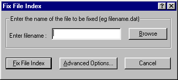 A screen dump of the Fix File Index dialog box