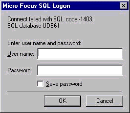 Micro Focus SQL Logon Dialog Box.