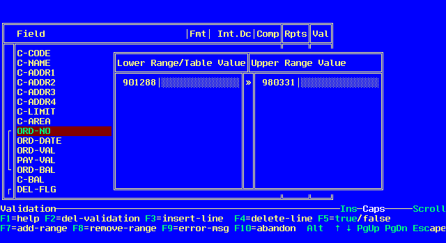 Range/Table Validation Menu