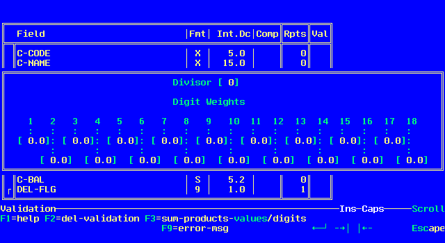 Check Digit Validation Menu